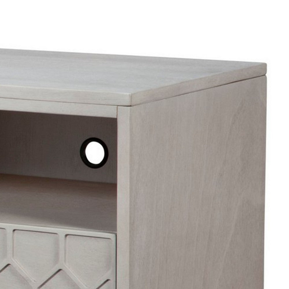 Rue 64 Inch 3 Drawer TV Media Entertainment Center, Honeycomb, Light Gray