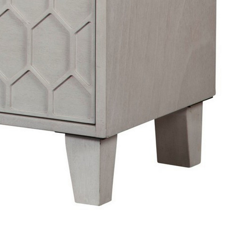 Rue 64 Inch 3 Drawer TV Media Entertainment Center, Honeycomb, Light Gray