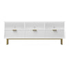 Beth 64 Inch TV Media Entertainment Center Console, 3 Drawers, White, Gold