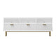 Beth 64 Inch TV Media Entertainment Center Console, 3 Drawers, White, Gold