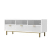 Beth 64 Inch TV Media Entertainment Center Console, 3 Drawers, White, Gold