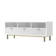 Beth 64 Inch TV Media Entertainment Center Console, 3 Drawers, White, Gold