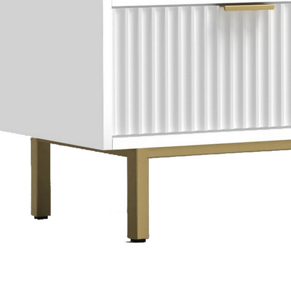 Beth 64 Inch TV Media Entertainment Center Console, 3 Drawers, White, Gold