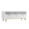 Beth 64 Inch TV Media Entertainment Center Console, 3 Drawers, White, Gold