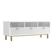 Beth 64 Inch TV Media Entertainment Center Console, 3 Drawers, White, Gold