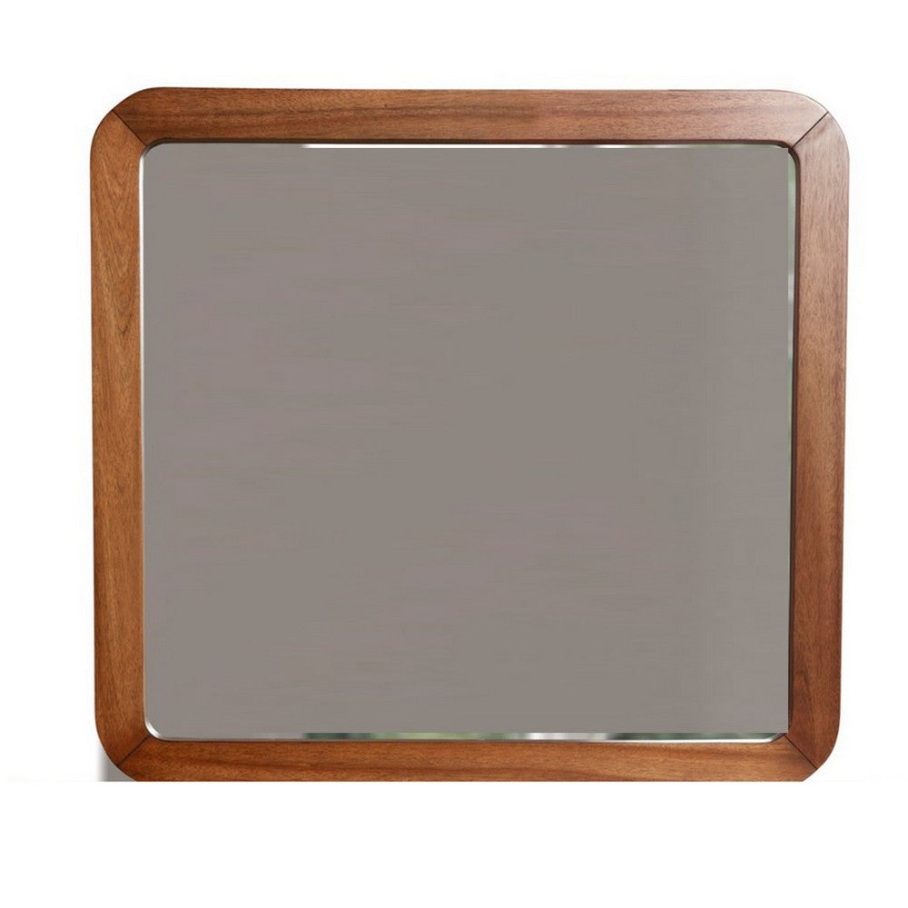 Neo 37 x 40 Rectangular Dresser Mirror, Mahogany Wood, Rich Honey Brown