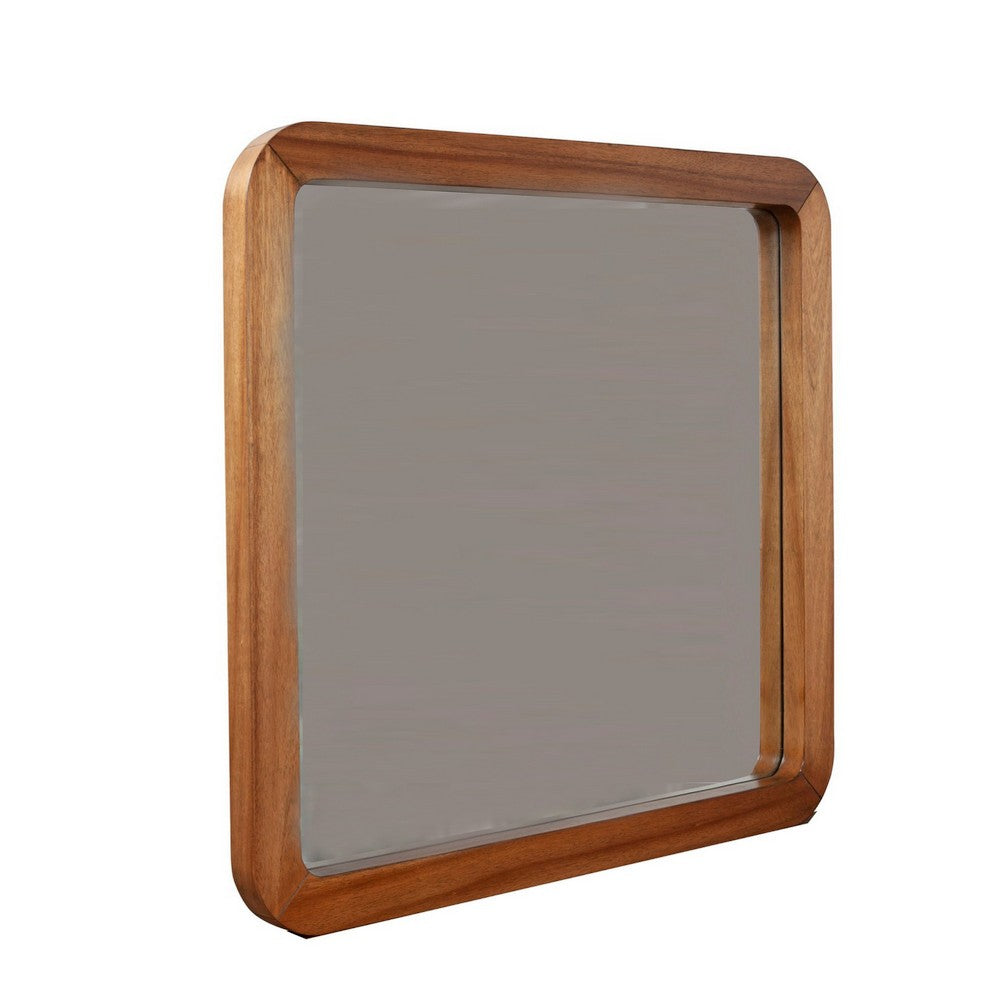 Neo 37 x 40 Rectangular Dresser Mirror, Mahogany Wood, Rich Honey Brown