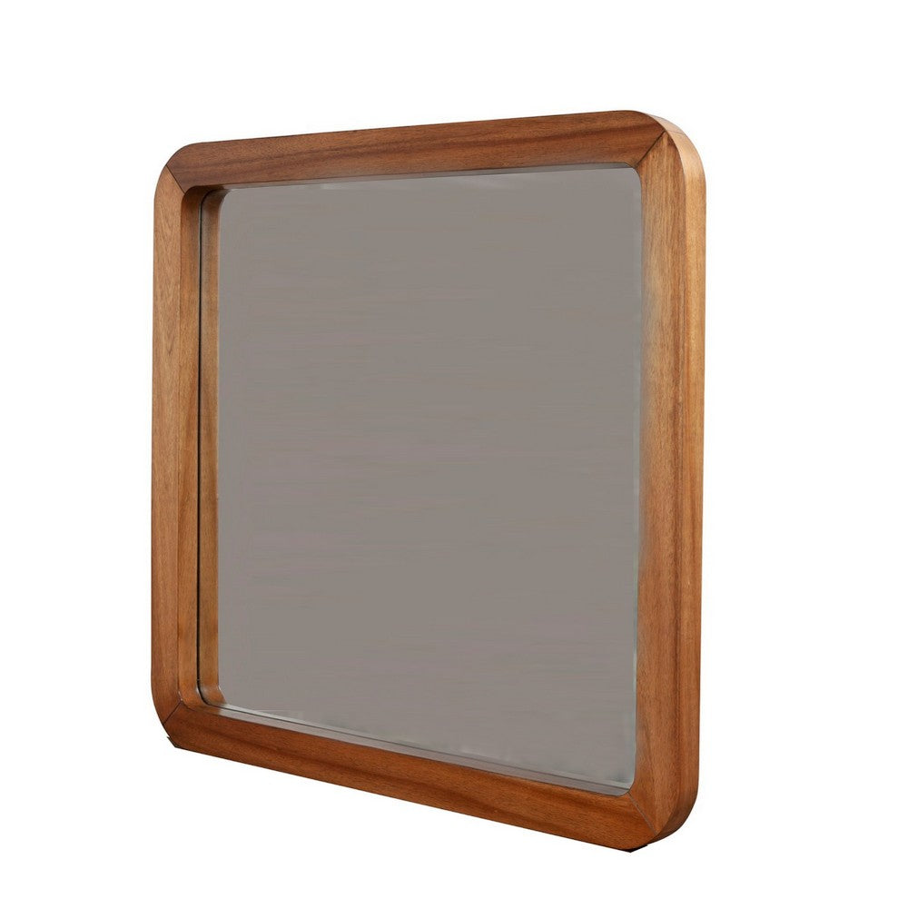 Neo 37 x 40 Rectangular Dresser Mirror, Mahogany Wood, Rich Honey Brown