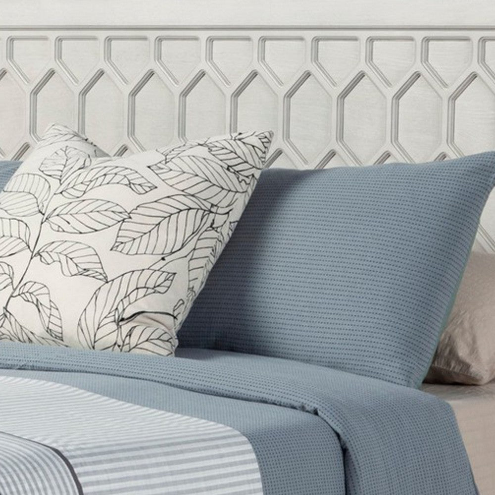 Rue Queen Bed, Paneled Headboard, Mahogany, Honeycomb Pattern, Light Gray