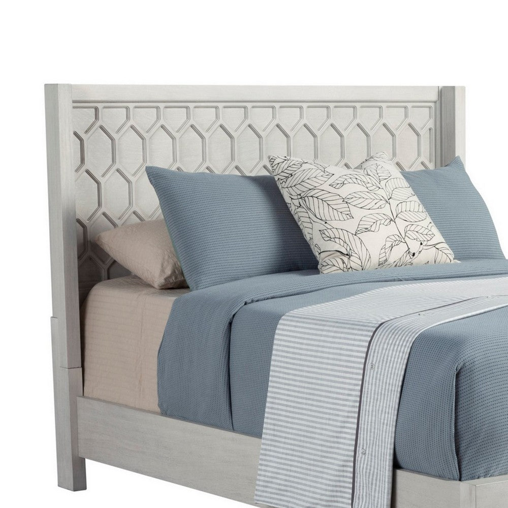 Rue Queen Bed, Paneled Headboard, Mahogany, Honeycomb Pattern, Light Gray