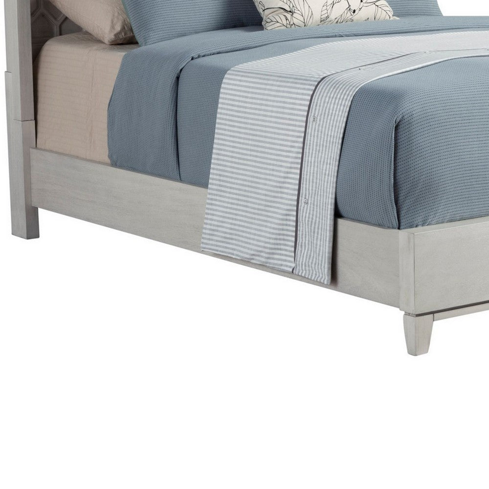 Rue Queen Bed, Paneled Headboard, Mahogany, Honeycomb Pattern, Light Gray