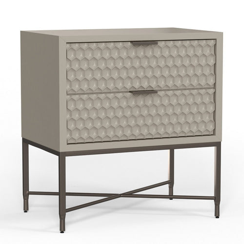 Rexi 26 Inch 2 Drawer Nightstand, Honeycomb, Mahogany Wood, Taupe Gray