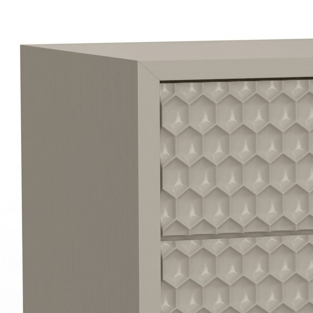 Rexi 26 Inch 2 Drawer Nightstand, Honeycomb, Mahogany Wood, Taupe Gray