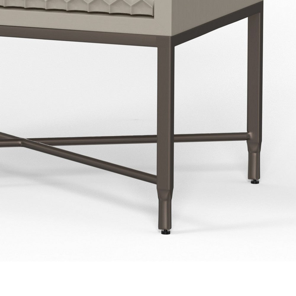 Rexi 26 Inch 2 Drawer Nightstand, Honeycomb, Mahogany Wood, Taupe Gray