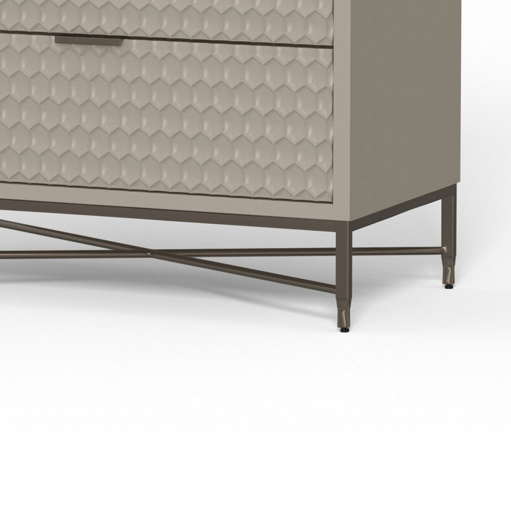 Rexi 34 Inch 3 Drawer Small Dresser Chest, Honeycomb Texture, Taupe Gray