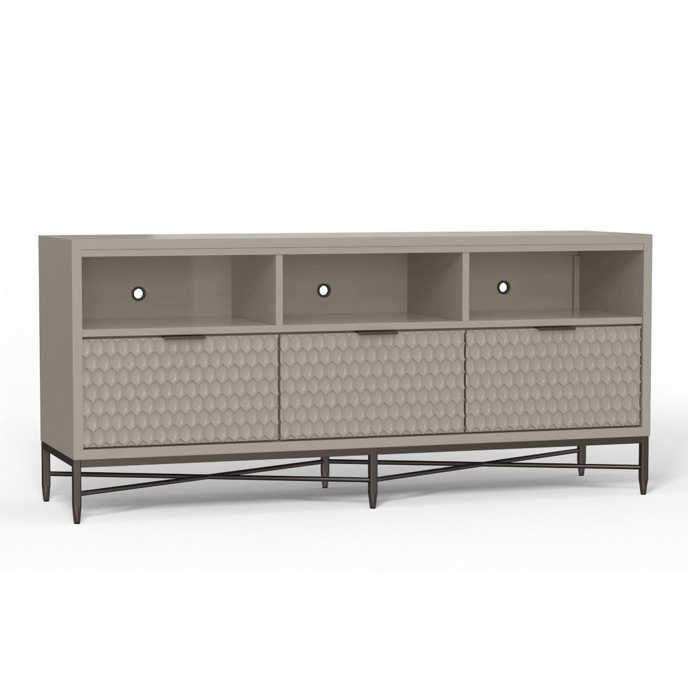 Rexi 64 Inch TV Media Entertainment Center Console, 3 Drawers, Taupe Gray