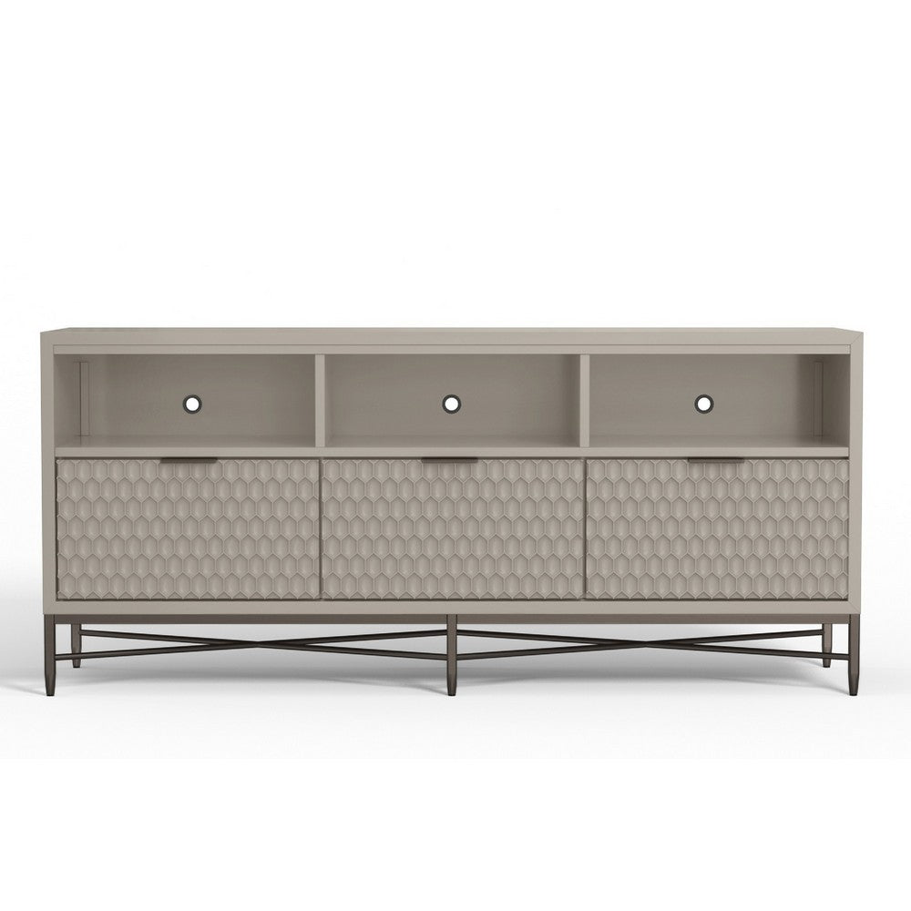 Rexi 64 Inch TV Media Entertainment Center Console, 3 Drawers, Taupe Gray