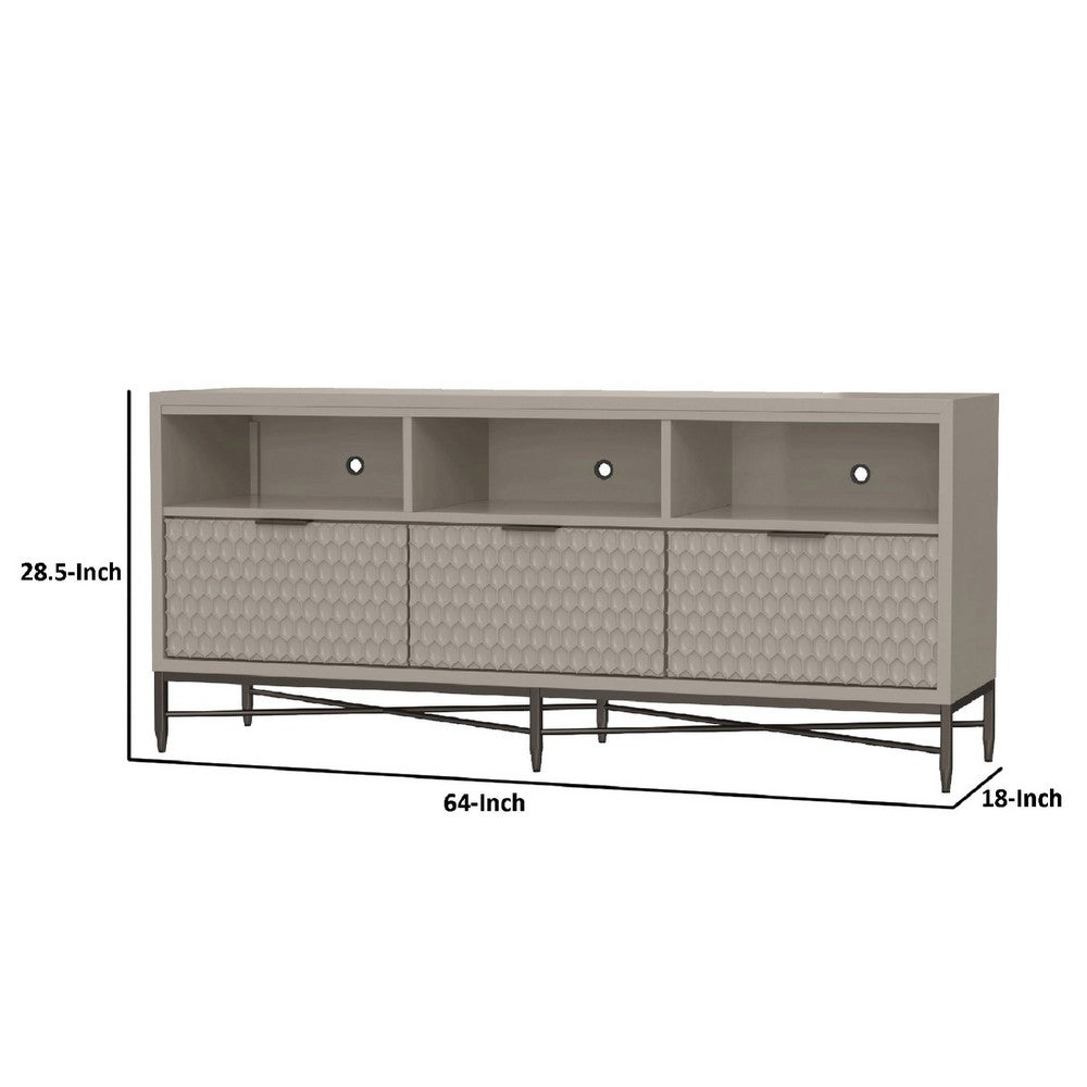 Rexi 64 Inch TV Media Entertainment Center Console, 3 Drawers, Taupe Gray