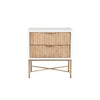 Eli 26 Inch 2 Drawer Nightstand, Corrugated Panels, Gold Metal Frame, White