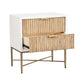 Eli 26 Inch 2 Drawer Nightstand, Corrugated Panels, Gold Metal Frame, White