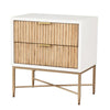 Eli 26 Inch 2 Drawer Nightstand, Corrugated Panels, Gold Metal Frame, White