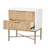 Eli 26 Inch 2 Drawer Nightstand, Corrugated Panels, Gold Metal Frame, White