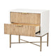 Eli 26 Inch 2 Drawer Nightstand, Corrugated Panels, Gold Metal Frame, White