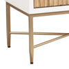 Eli 26 Inch 2 Drawer Nightstand, Corrugated Panels, Gold Metal Frame, White