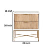 Eli 26 Inch 2 Drawer Nightstand, Corrugated Panels, Gold Metal Frame, White