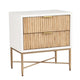 Eli 26 Inch 2 Drawer Nightstand, Corrugated Panels, Gold Metal Frame, White