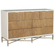 Eli 56 Inch 7 Drawer Dresser, Corrugated Panels, Mahogany Wood, White, Gold