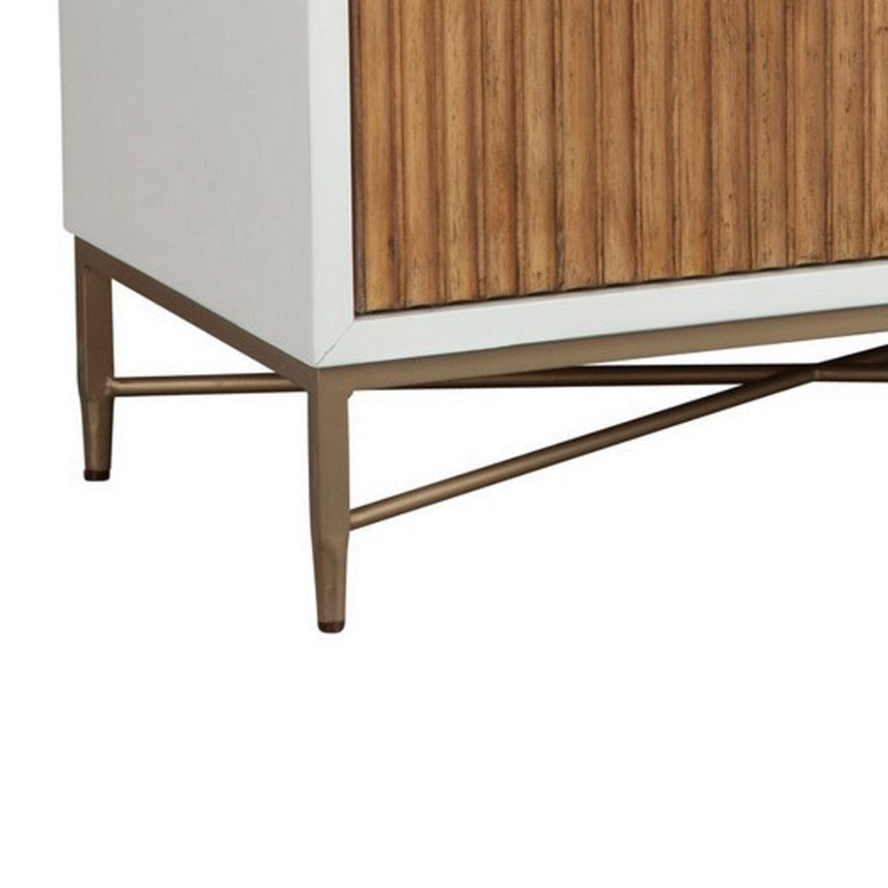 Eli 64 Inch TV Media Entertainment Center Console 3 Drawers White Gold BM284288