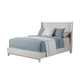 Rue California King Sized Bed, Mahogany Wood, Honeycomb Pattern, Light Gray