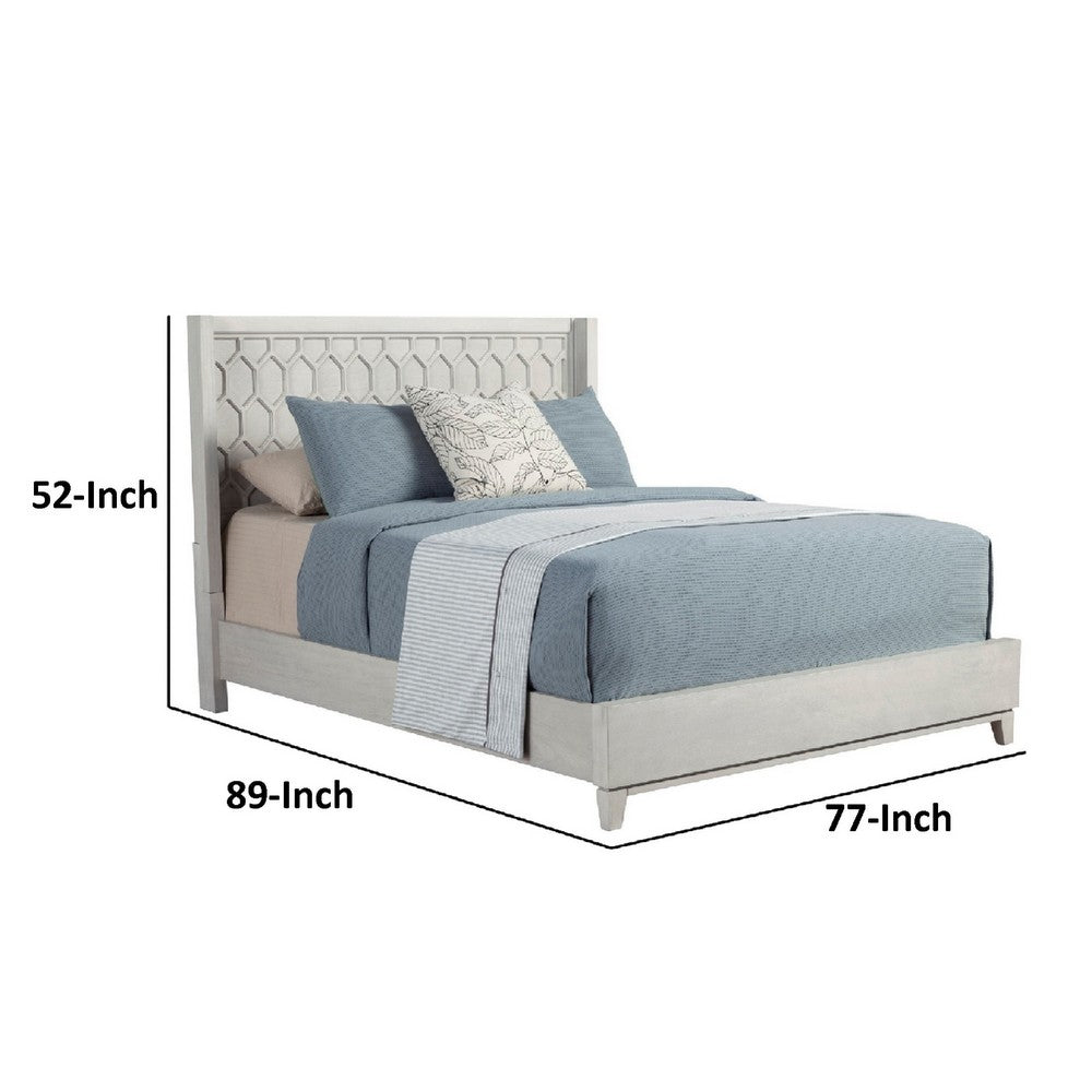 Rue California King Sized Bed, Mahogany Wood, Honeycomb Pattern, Light Gray