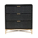 Rexi 34 Inch 3 Drawer Small Dresser Chest, Honeycomb Panels, Black, Gold