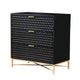 Rexi 34 Inch 3 Drawer Small Dresser Chest, Honeycomb Panels, Black, Gold