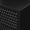 Rexi 34 Inch 3 Drawer Small Dresser Chest, Honeycomb Panels, Black, Gold