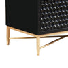 Rexi 34 Inch 3 Drawer Small Dresser Chest, Honeycomb Panels, Black, Gold