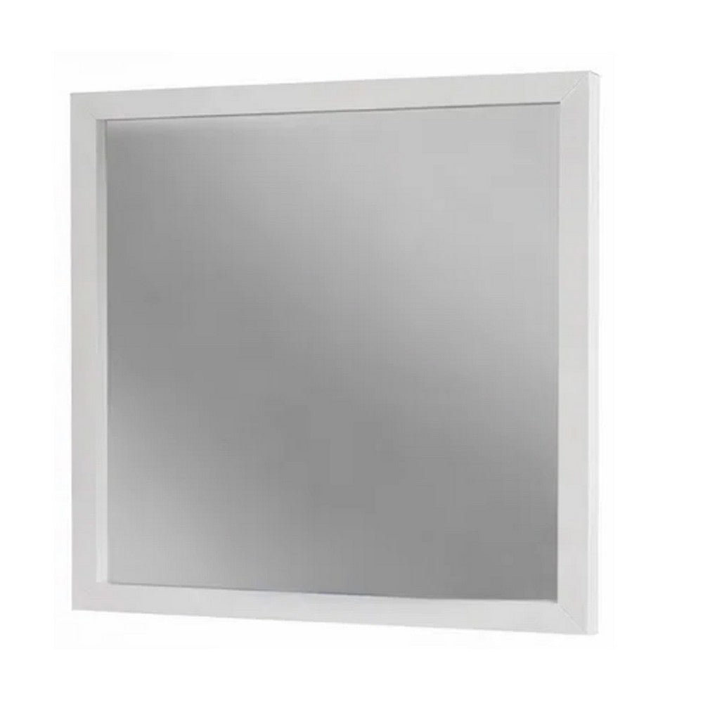 Rexi 37 x 40 Rectangular Dresser Wall Mirror, Mahogany Wood, White Frame