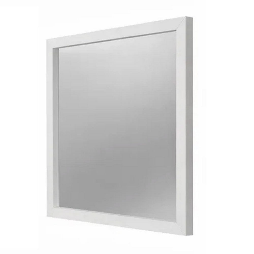 Rexi 37 x 40 Rectangular Dresser Wall Mirror, Mahogany Wood, White Frame