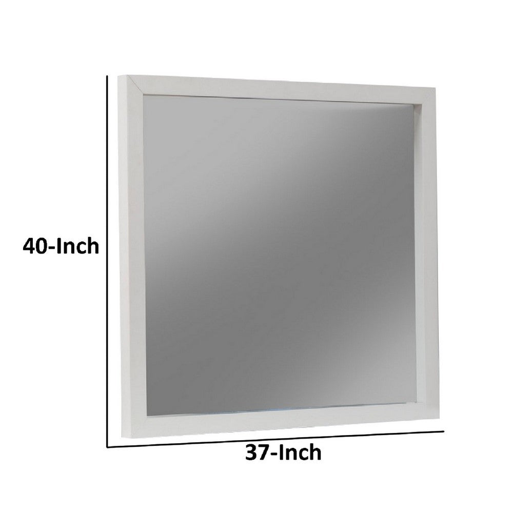 Rexi 37 x 40 Rectangular Dresser Wall Mirror, Mahogany Wood, White Frame