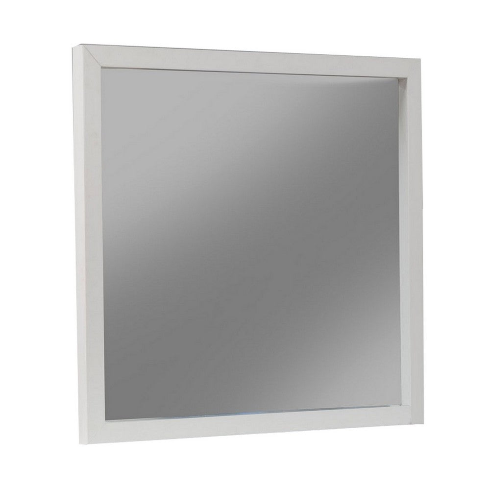 Rexi 37 x 40 Rectangular Dresser Wall Mirror, Mahogany Wood, White Frame