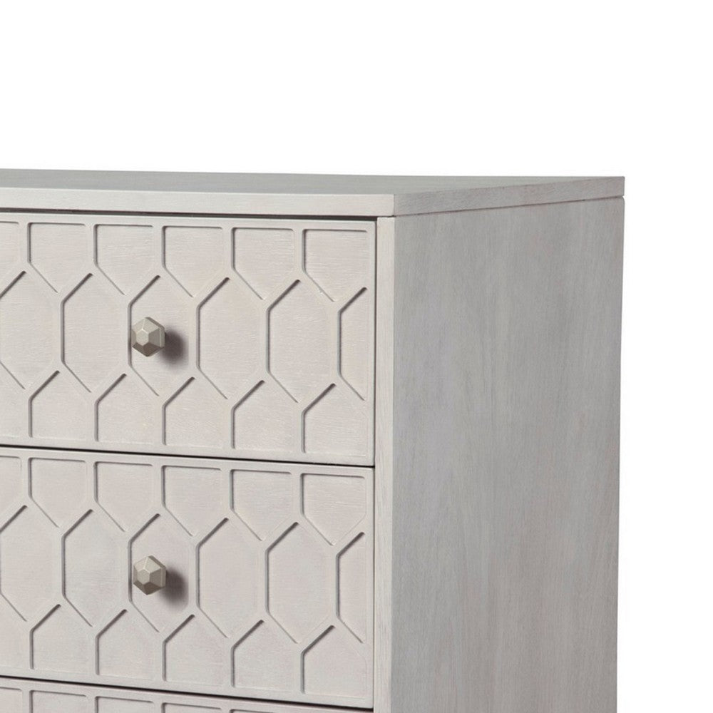 Rue 36 Inch 3 Dresser Drawer Chest, Textured Honeycomb Design, Light Gray