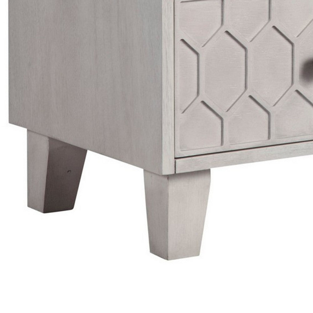 Rue 36 Inch 3 Dresser Drawer Chest, Textured Honeycomb Design, Light Gray