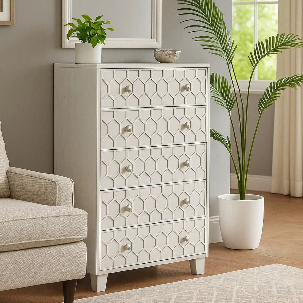 Rue Dresser Chest | 48" | 5 Drawers | Textured Honeycomb Design | Light Gray