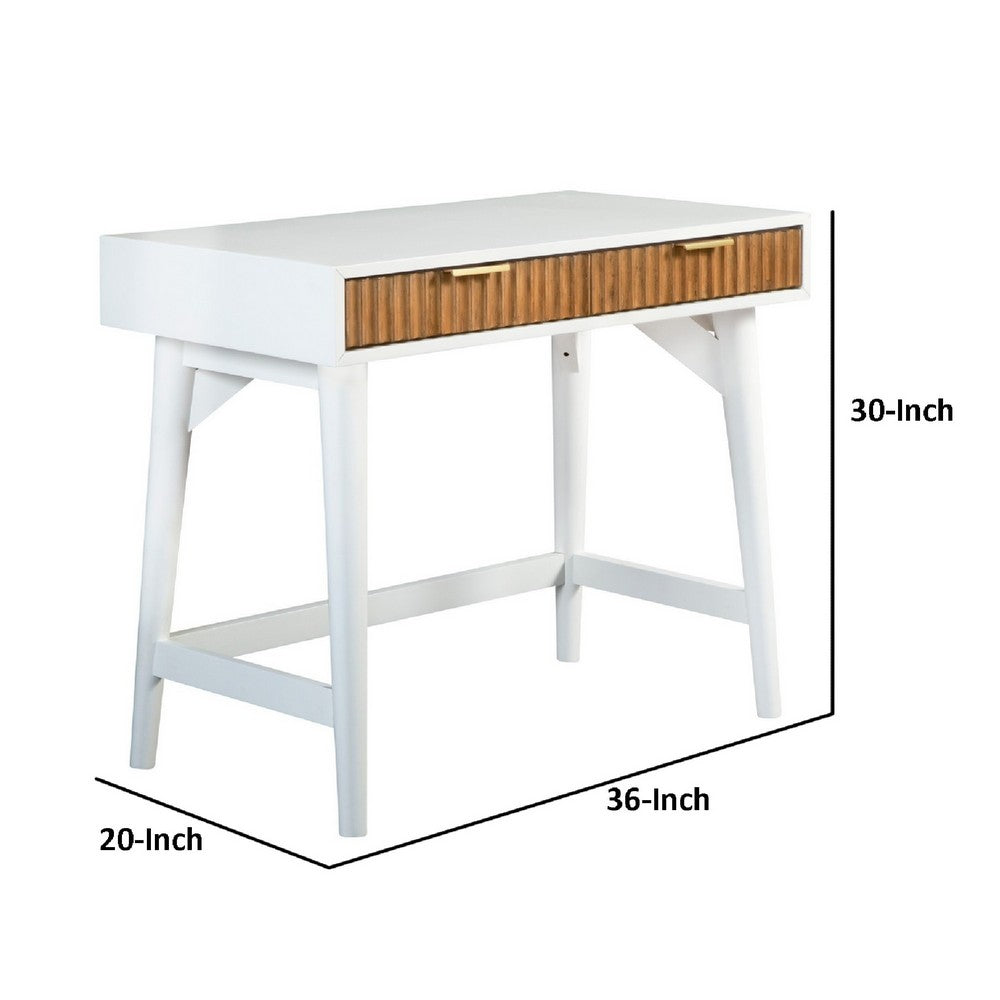 Eli 36 Inch 2 Drawer Home Office Desk, Mahogany Wood, Brown White