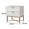 Rexi 26 Inch 2 Drawer Nightstand, Honeycomb, Mahogany Wood, White, Gold By Casagear Home