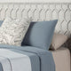 Rue King Sized Bed, Mahogany Wood, Honeycomb Pattern Texture, Light Gray