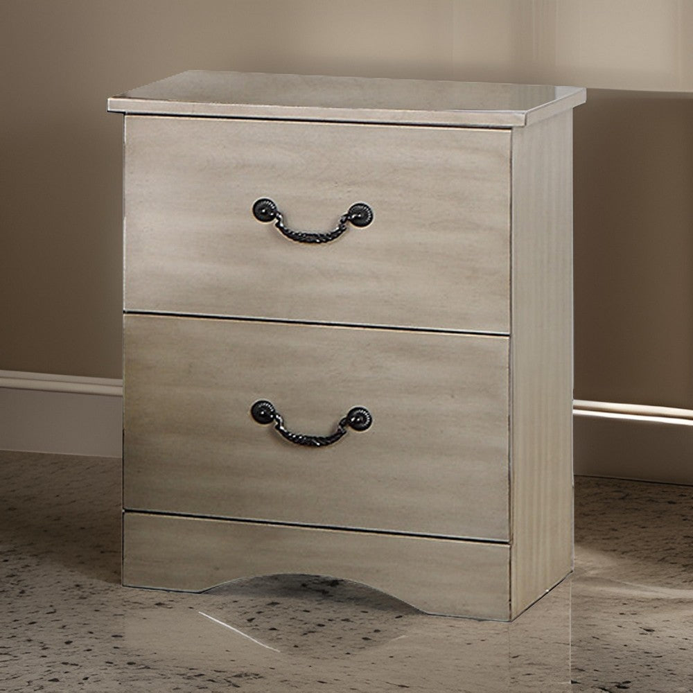 Bran 27 Inch Modern 2 Drawer Nightstand, Pine Wood, Grains, Light Brown