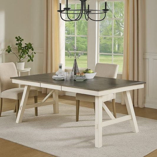 Lexi Classic Dining Table | 78" | Rubberwood | Extendable Leaf | Gray White